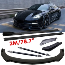 Front Bumper Lip Splitter 78.7" Side Skirt Strut Rods Body For Porsche Panamera