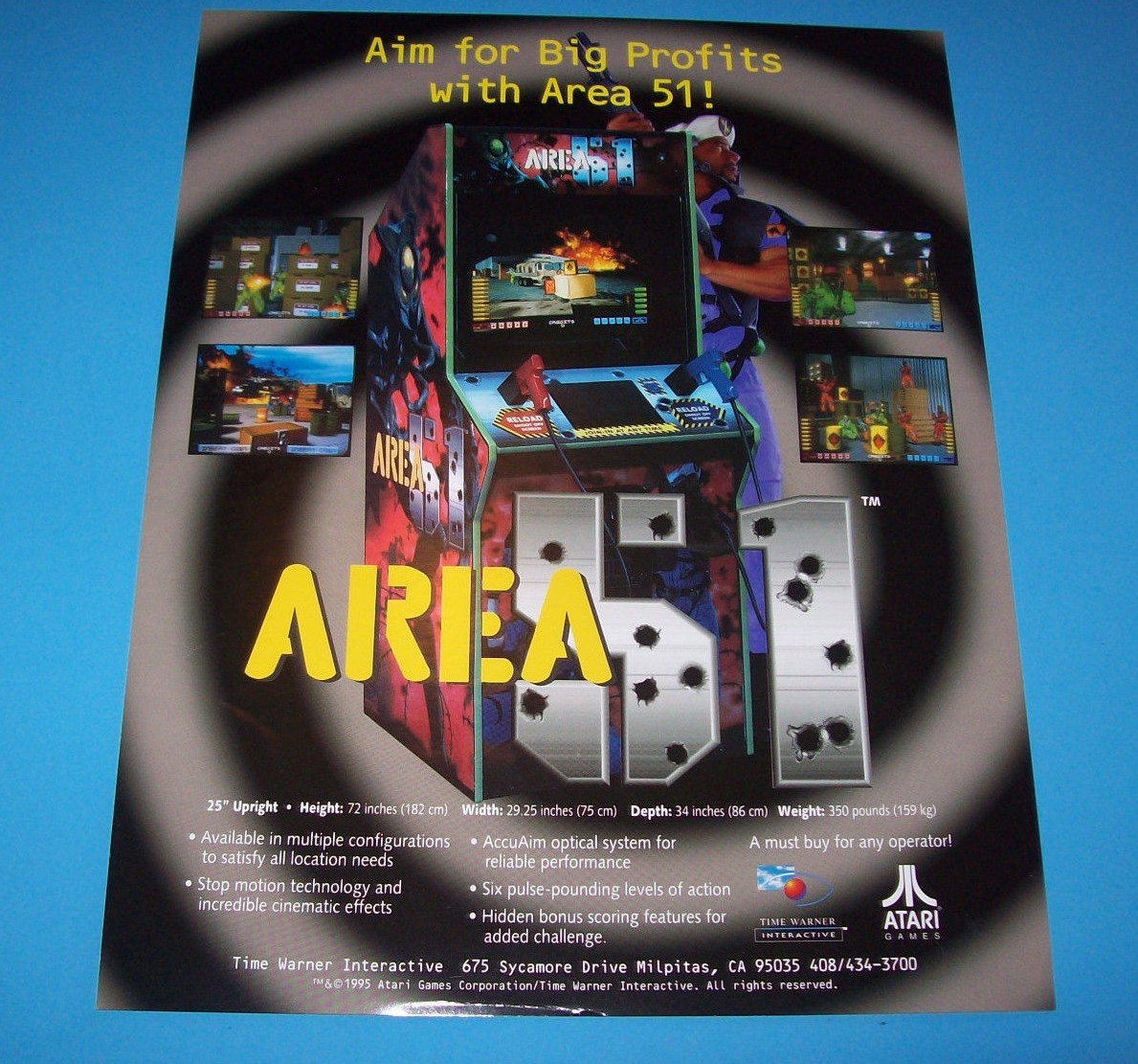Area 51 Arcade FLYER 1995 Original Alien Artwork Video Game