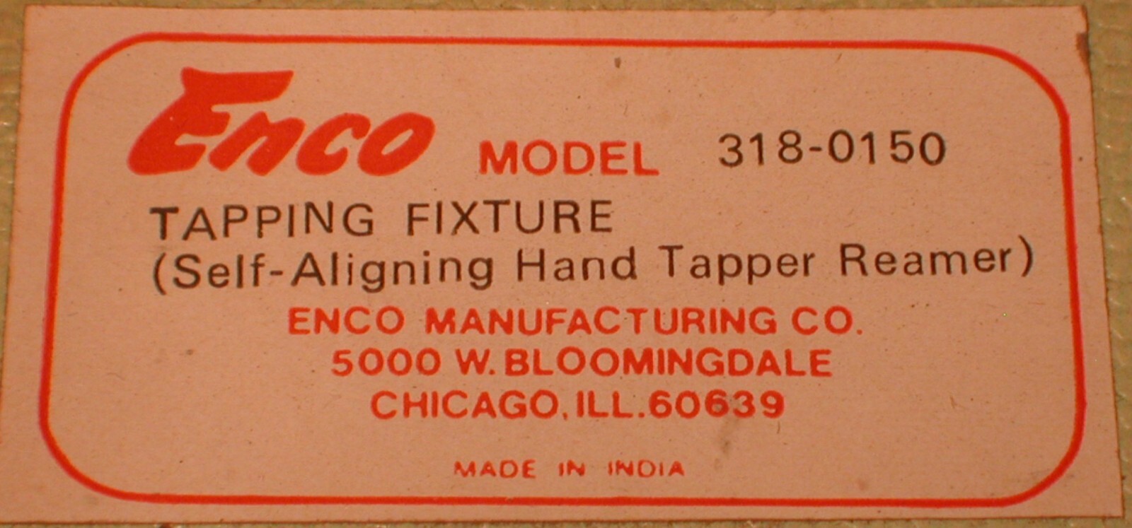 Enco Tapping Fixture THandle Tap Wrench Extension Die Holder Wax