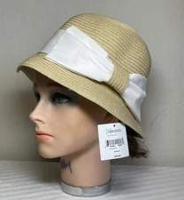 Women's Relativity Paper Straw Sun Bucket Hat w Bow - One size fits most - NWT