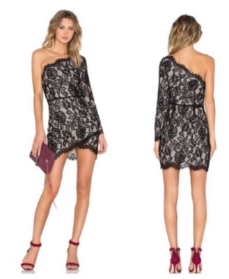 X By NBD Black Lace One Shoulder Mini Dress NWT | eBay