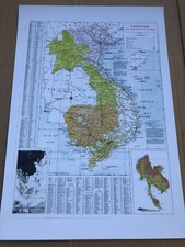 MAP OF 1960s VIETNAM & NEIGHBORING COUNTRIES, 18" x 12" Good display quality