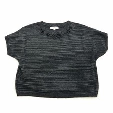 Ann Taylor LOFT Black/Gray Striped S/S Wool Blend Sweater Womens Size L