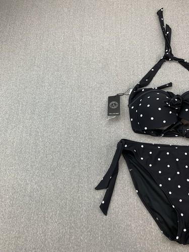 Traje de baño bikini a lunares con aros Relleciga 2 piezas para mujer talla grande negro blanco” - Imagen 4 de 20