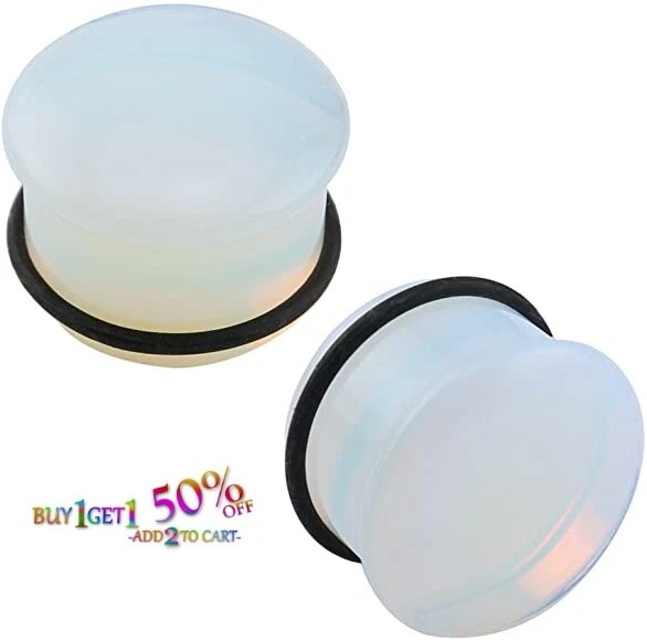 Par de tapones de piedra opalita de 8 g-25 mm medidores de llamarada única oreja orgánica piedra lunar 2037 Foto 4 de 4