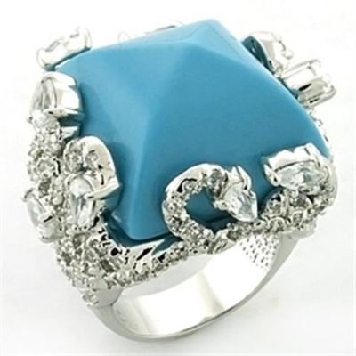 Damen Türkis Ring Cocktail Big Statement 30 Karat CZ Silber Rhodium 683