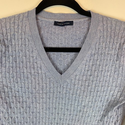 Tommy Hilfiger Strickpullover lila Zopfmuster V-Ausschnitt Damen Größe ca. M - Bild 2 von 10