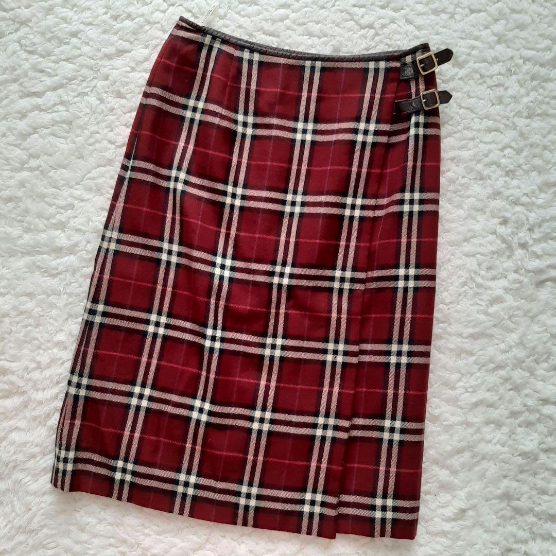 Burberry London Nova Check Wrap Skirt Red Belt M Size 38 Used
