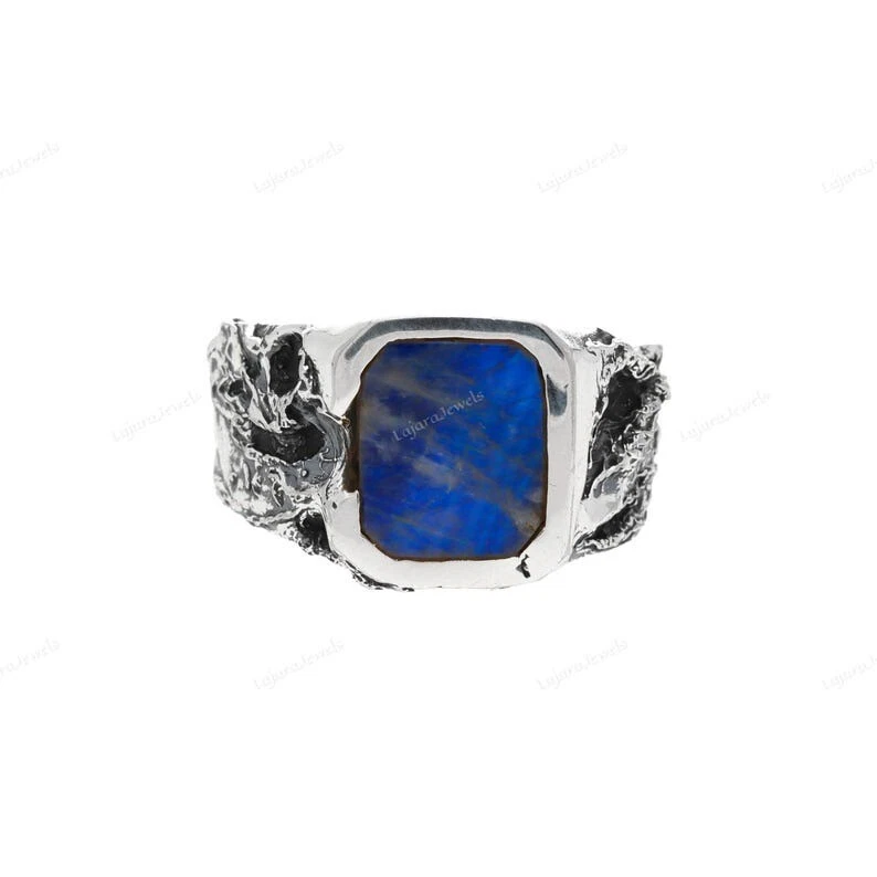 Anillo de labradorita azul anillo de plata de ley 925 anillo de declaración para hombre regalo para él. Foto 4 de 4