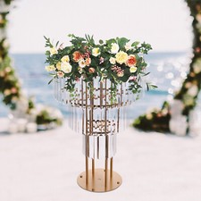 Wedding Gold Crystal Flower Stand Crystal Flower Stand Round Pedestal Stand