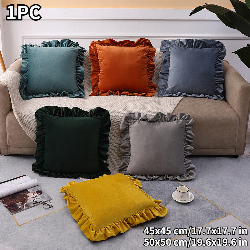 Velvet Ruffle Throw Pillow Case Covers Velour Pillowslips Cushion