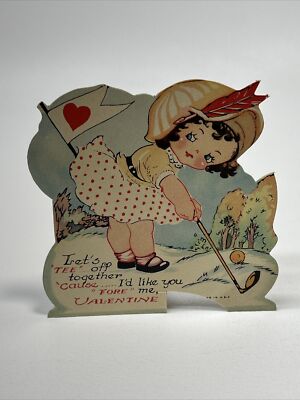 Vintage Valentine's Day Card, Let s Tee Off Together  Cause I d Like You Fore Me