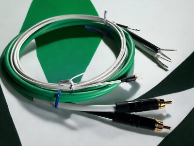 Belden Green Audiophile Turntable Phono RCA to Open Cable Pair w/Ground Wire