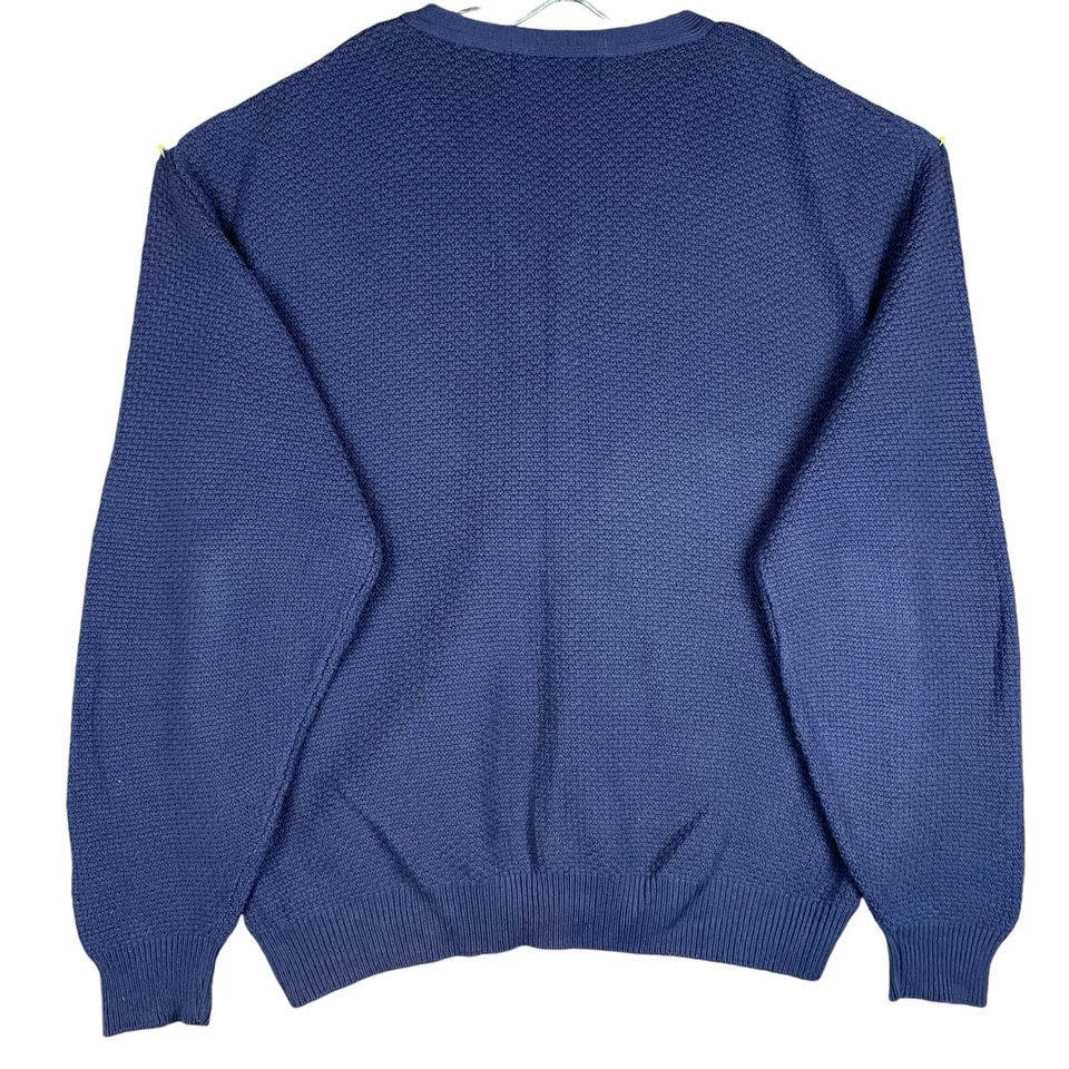 Cárdigan Suéter Vintage Años 90 Eslabones Ciprés Para Hombre L Azul Marino Grueso Hecho en EE. UU. Foto 2 de 4