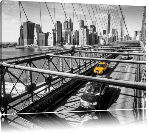 Jaune Taxi En New York Sur Pont Image de Toile Décoration Murale D'Art - Afbeelding 1 van 5