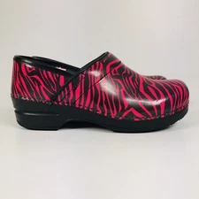 Sanita Clogs Womens Pink Black Striped Comfort Professional Nursing Shoes 37