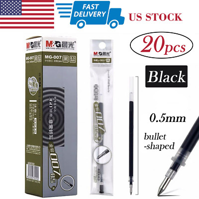 1 box of 20pcs M&G MG-007 0.5mm Pipe Black Gel Ink Pen Refills Bullet-shaped US