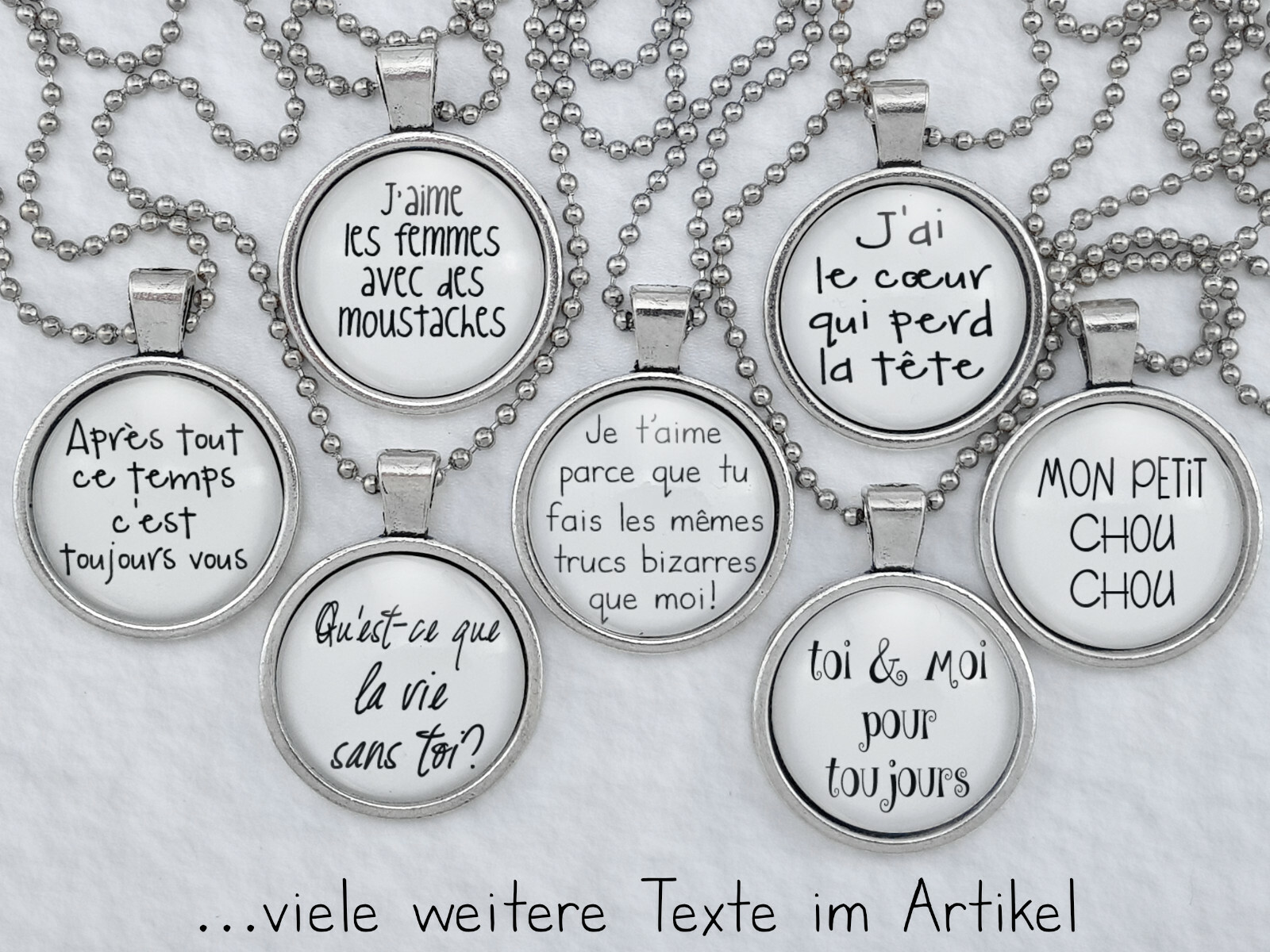 Spruchkette by Perletta 30 französische Texte über die Liebe Herz + Herzschmerz