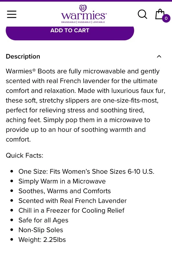 MICROWAVABLE  SLIPPERS SZ S/M Warmies microwave or cooling weighted - Image 2 of 4