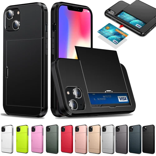 Armor Sliding Wallet Card Holder Case For iPhone 11 12 13 14 15 16 Pro Max 8 XR
