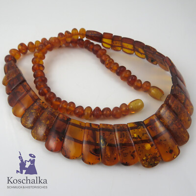 Wunderschönes Natur Bernstein Fächer Collier, Handarbeit  (E2920)