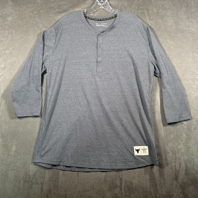 Under Armour UA Project Rock Mens 2XL 3/4 Sleeve Shirt Henley Charcoal Gray