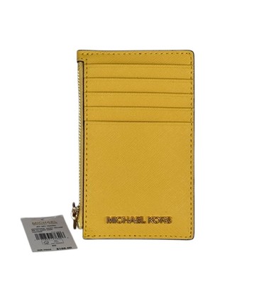 MICHAEL KORS JET SET TRAVEL TOP ZIP CARD CASE LEATHER WALLET DAISY YELLOW