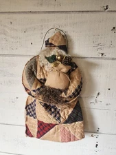 20" H Handmade Christmas Santa Primitive Decor Old Quilt Material Fabric Country