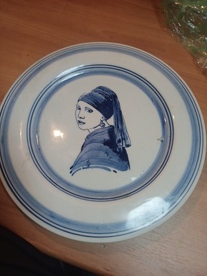 Original Delfts Delft Ceramic Blue & White 22cm Collector Plate Girl Pearl