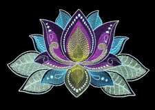 Large Oversized Embroidered iron on patch Lotus 7 3/4 x 5 inch