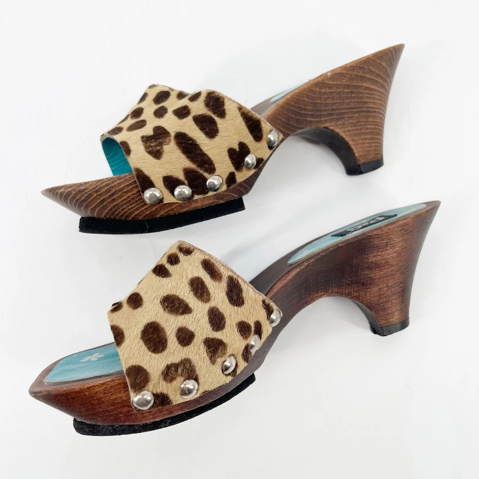 Sandalias zueco de madera Dolce & Gabbana vintage pelo de becerro de leopardo talla 7 Foto 4 de 4