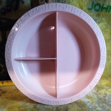 VINTAGE GIRLY PINK HEMCO PLASTICS USA DIVIDED BABY PLATE ABC'S NUMBERS 0-9