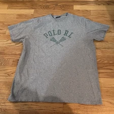 Polo Ralph Lauren Men's Large Vintage Distressed Gray Lacrosse Graphic T-Shirt