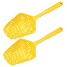 2Pcs Plastic Skimmer Ladle with Handle Strainer Colander Ice Shovel Yellow