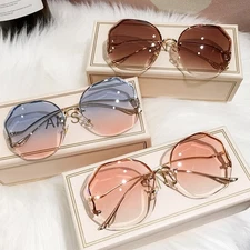 UV400 Luxury Rimless Sunglasses Women Ladies Fashion Oversize Gradient Shades##