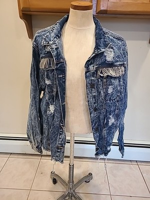 Thrill Jeans Denim Fringe Distressed Jacket Womens Sz 3X Fringe Retro Grunge