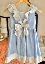 NWT Girls Size 8 Cotton Blue White Bow Back Easter Dress