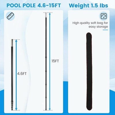 Pool Pole Carbon Fiber, Premium15FT Pool Pole telescopic 4.6 to 15 FT, Adjust...