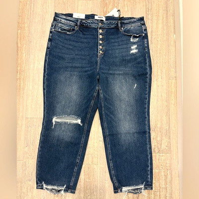 Mica Denim Super High Tapered Crop Buttonfly Distressed Jeans Size 20w