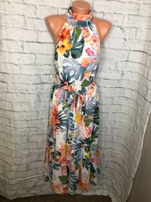 Eliza J Womens Dress Size 8 Pink Floral Print Halter Neck Bow Back Maxi New