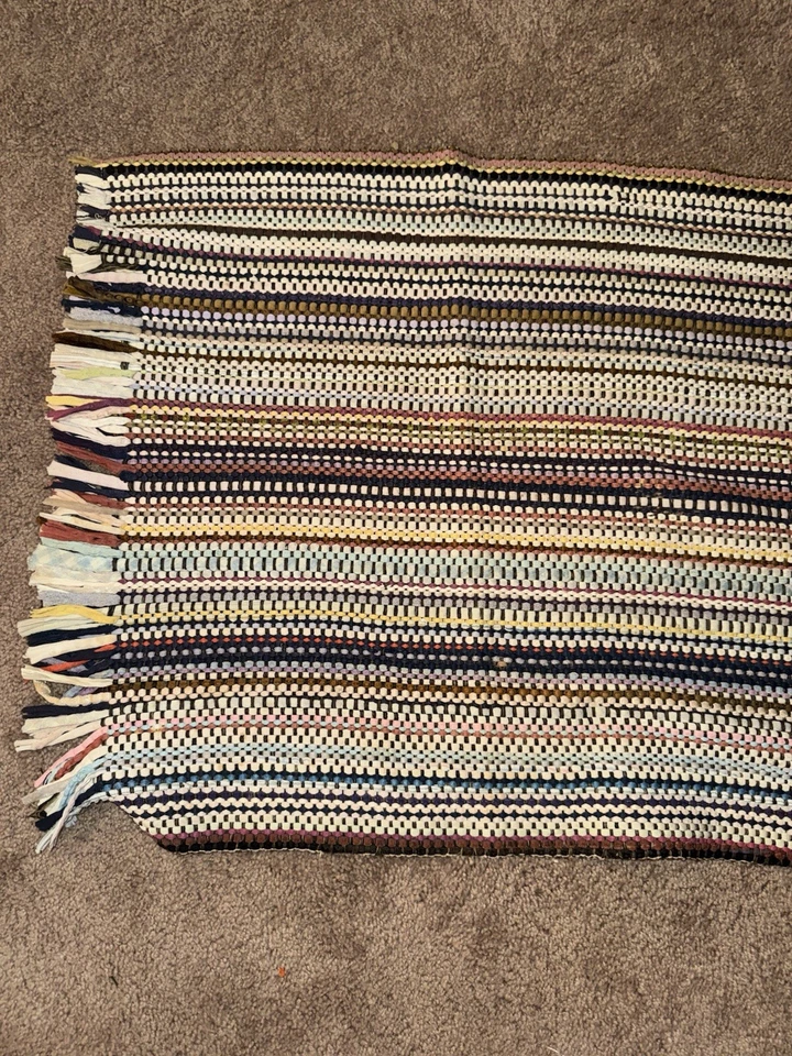 Vintage Multicolor Striped Rag Throw Rug 20” X 54” Foto 3 de 4