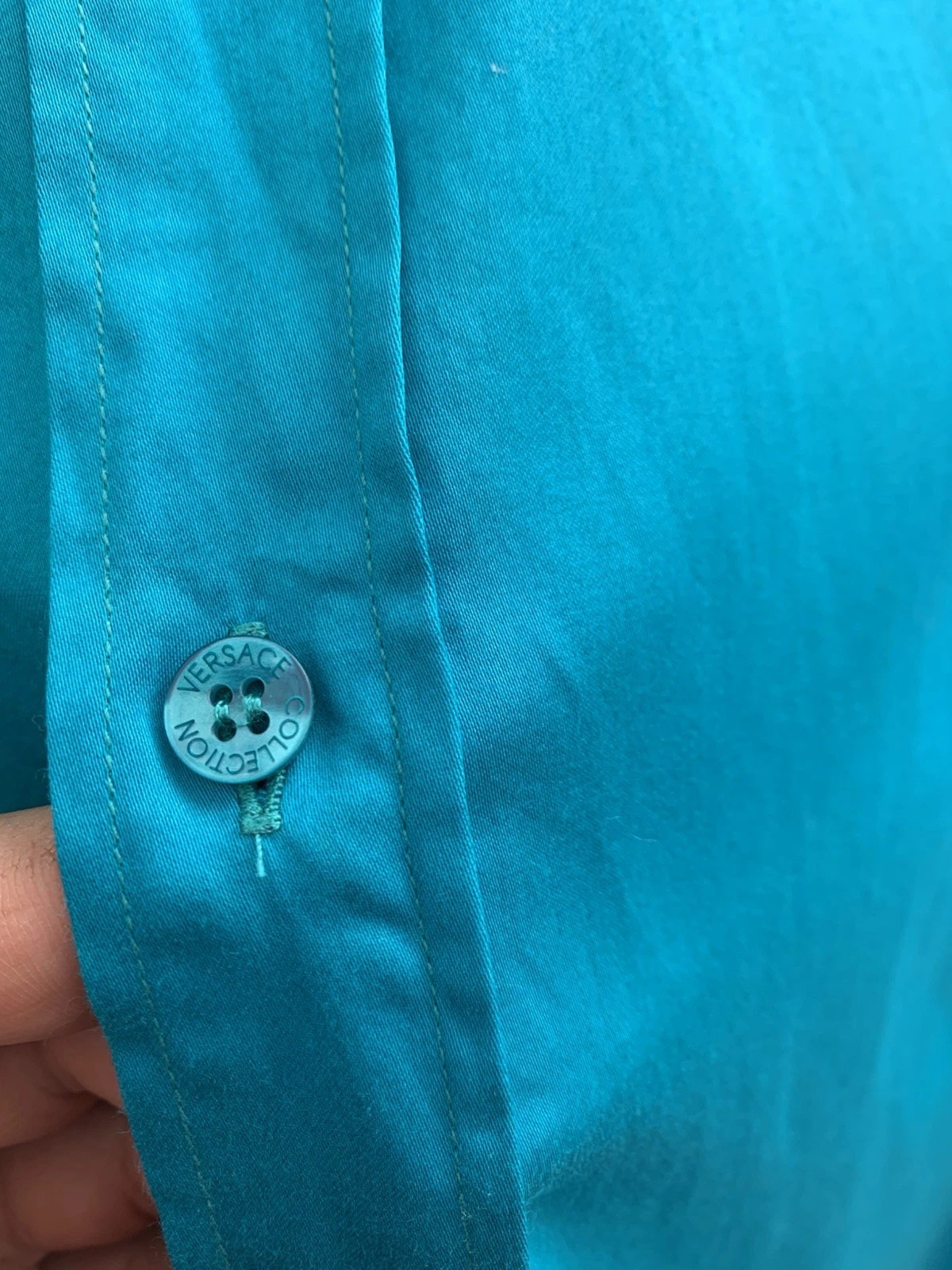 Versace Collezione Abito Camicia 151 2 39 Raso Turchese Slim Fit #C7 Ha Macchie