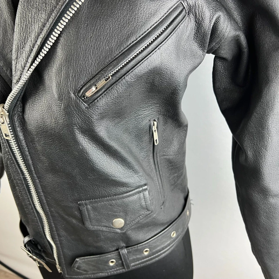 KC Collections Biker Leather Moto Motorcycle Jacket - Image 4 of 4