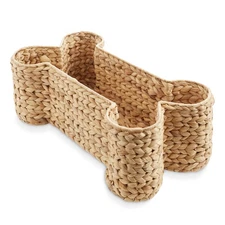 Dog Bone Shaped Basket Organizer Bin for Pet Toys, Wicker Hyacinth, Natural