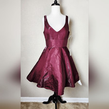 Xscape Fit And Flare V Neck Formal Dress Short Burgundy Size 10 New