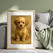 Puppy Oil Painting Canvas Wall Art  16x24 Inch Pet Decor