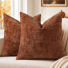 Pallene Rust Textured Chenille Throw Pillow Covers 18x18 Set of 2