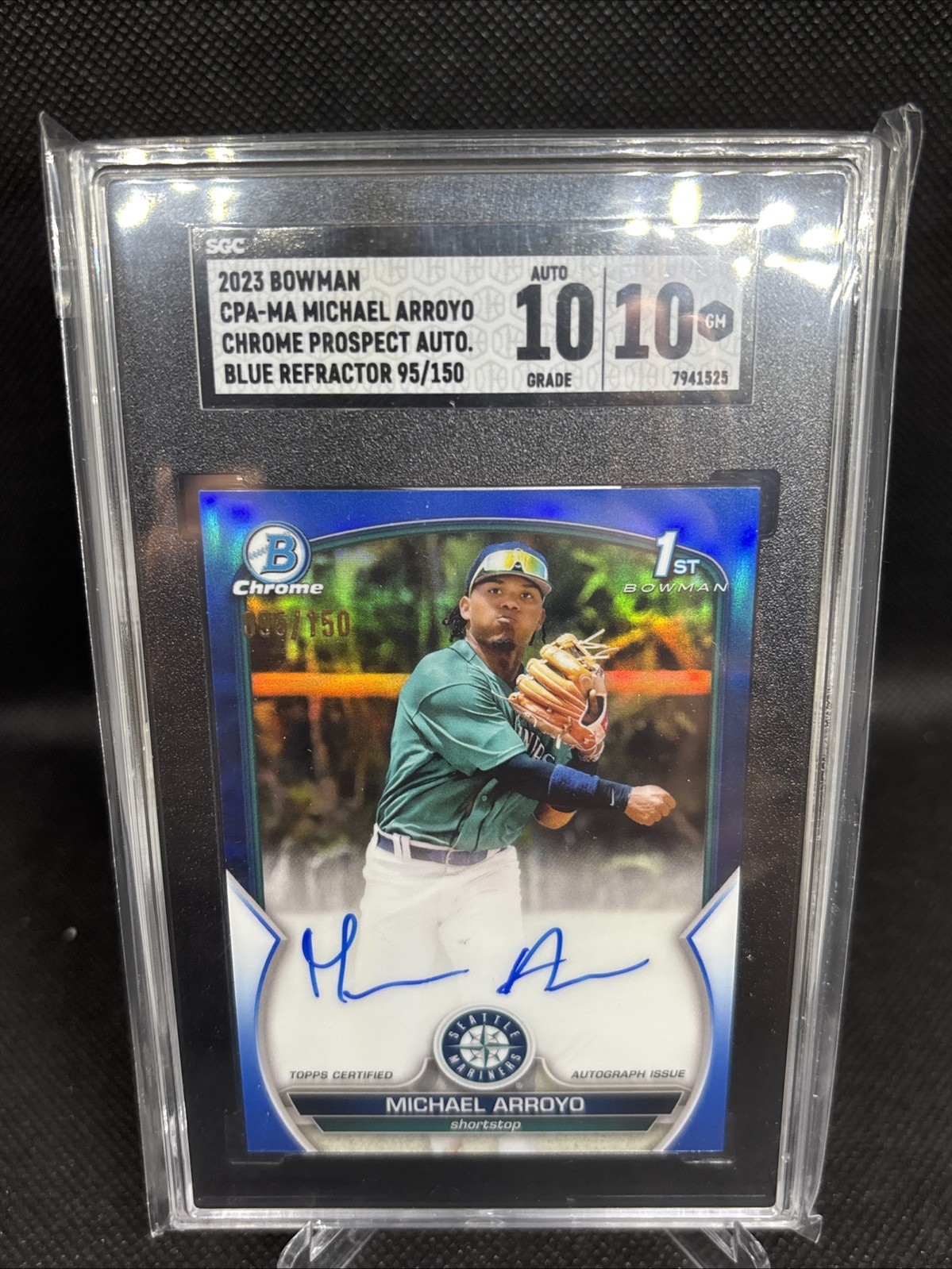 2023 Bowman Chrome Michael Arroyo 1st True Blue Refractor Auto /150 SGC 10/10