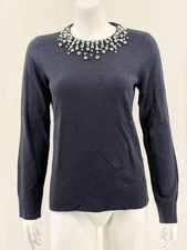 Kate Spade Sweater Women Small Navy Do Wonders Embellished Wool Preppy Holiday