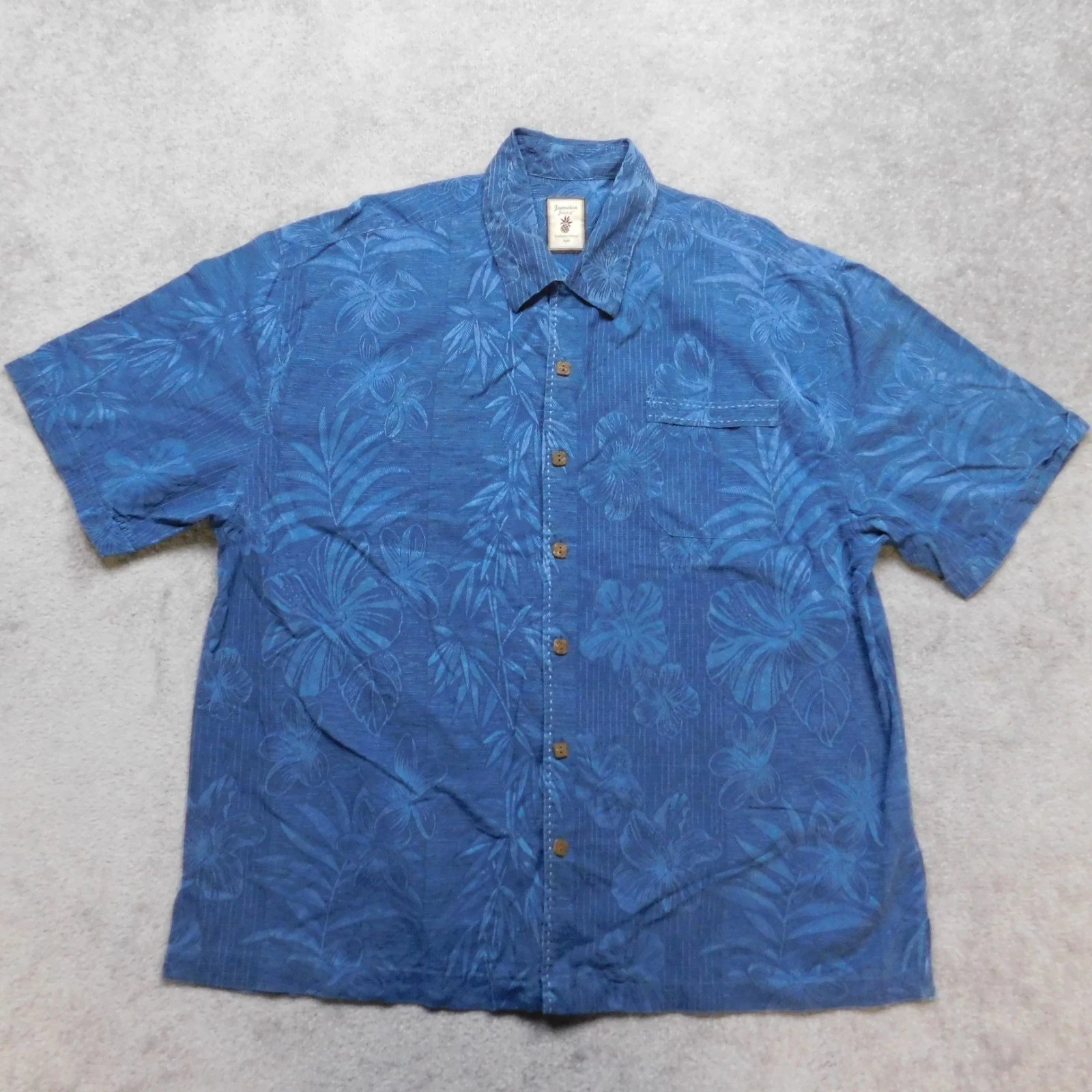 Jamaica Jaxx Silk Hawaiian Shirt Mens XXL Blue Palm Trees Floral Button Up